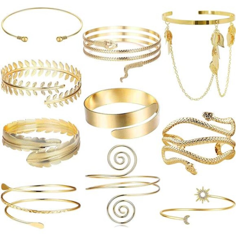 6-10Pcs Arm Cuff Bracelets for Women Upper Arm Bands Snake Feather
